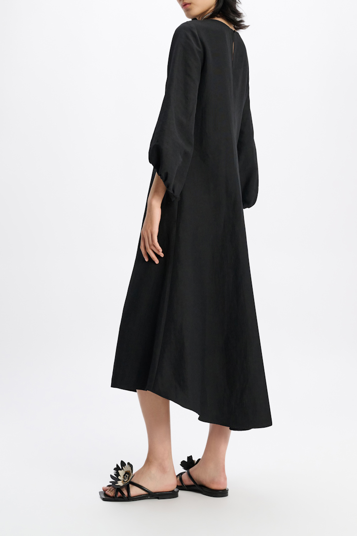 Dorothee Schumacher Western-inspired mid-length dress in technical linen pure black