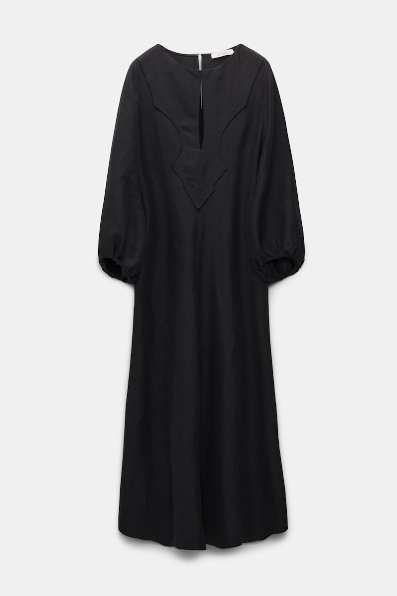 Shop Dorothee Schumacher Western-inspired Mid-length Dress In Technical Linen In Black