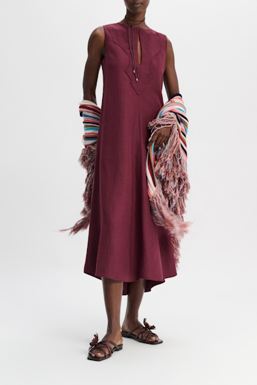 Dorothee Schumacher Western-inspired mid-length dress in technical linen burgundy