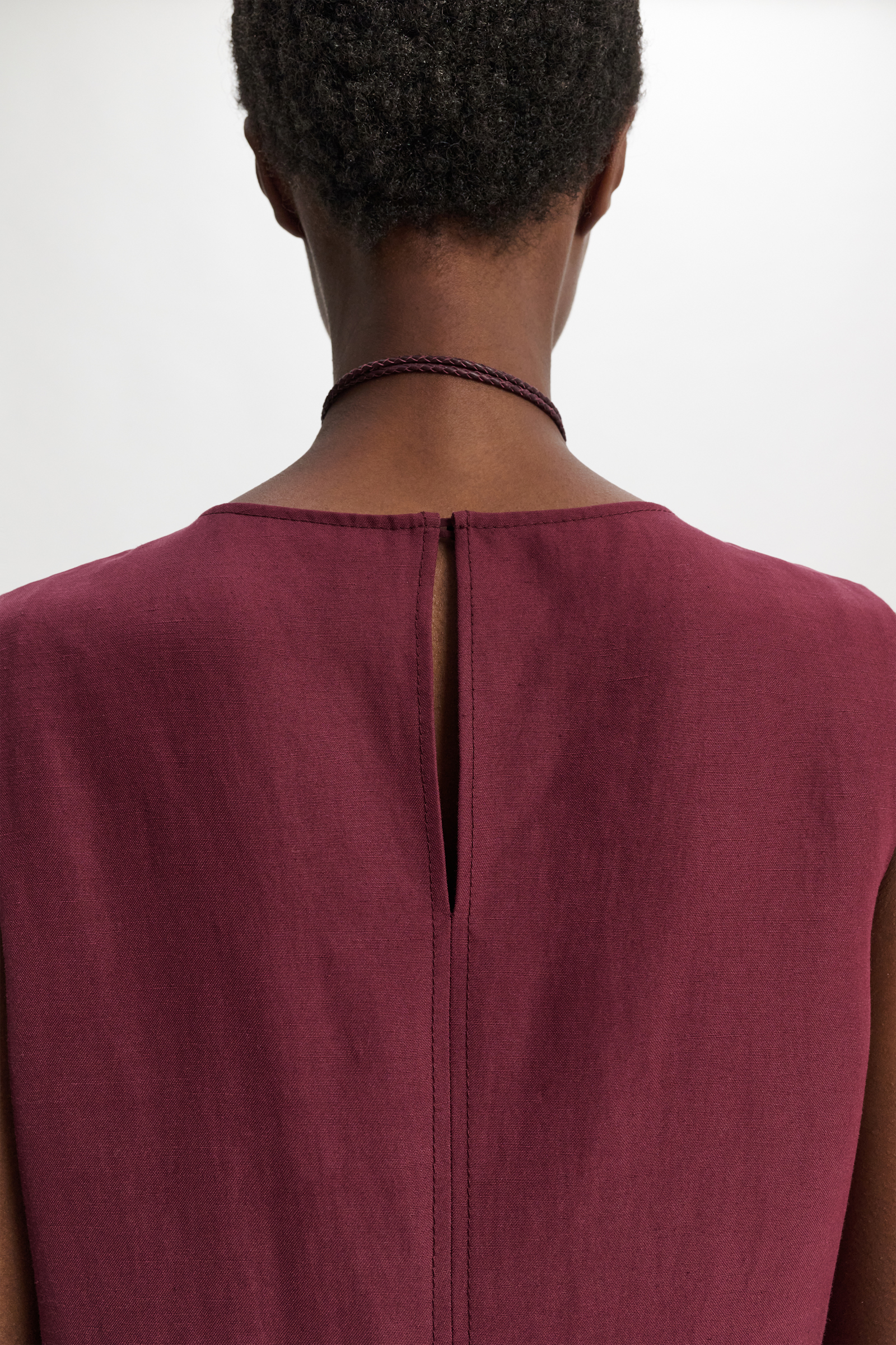 Dorothee Schumacher Western-inspired mid-length dress in technical linen burgundy