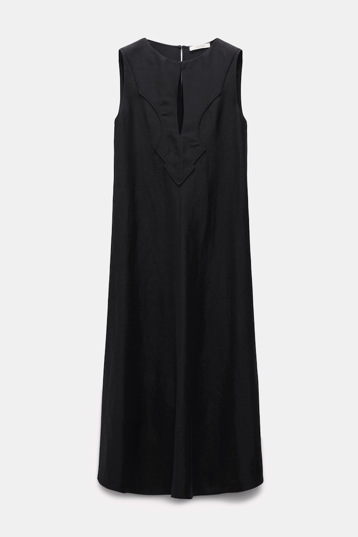 Dorothee Schumacher Western-inspired mid-length dress in technical linen pure black