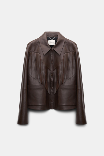 Dorothee Schumacher Fringed leather jacket dark brown