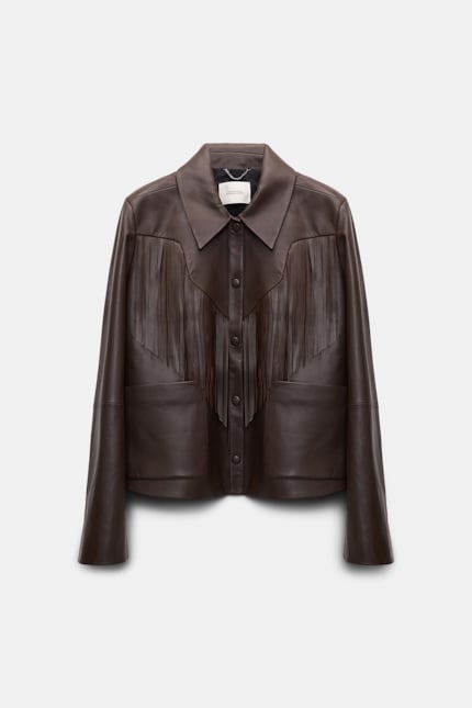 SLEEK STATEMENT jacket Dorothee Schumacher Lederjacke mit Fransen dark brown