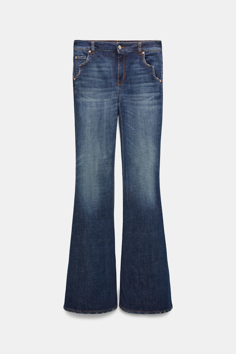 Shop Dorothee Schumacher Extra Long Flared Jeans With Western Details In Blue