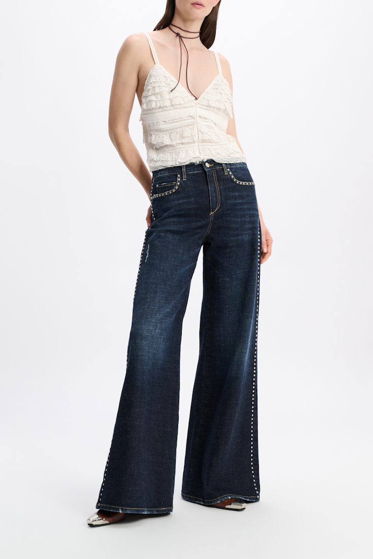 Dorothee Schumacher Jeans mit Ziersteinen, Westerndetails und ausgefranstem Bund True Denim Blue