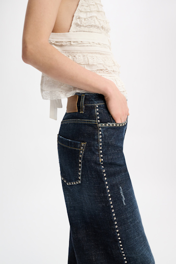 Dorothee Schumacher Studded wide leg jeans with frayed waistband true denim blue