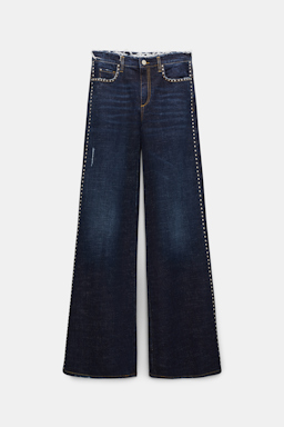 Dorothee Schumacher Studded wide leg jeans with frayed waistband true denim blue