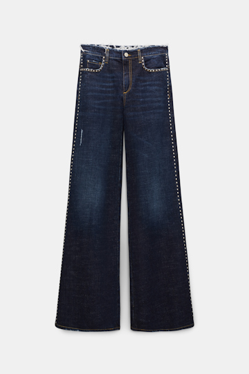 Dorothee Schumacher Studded wide leg jeans with frayed waistband true denim blue