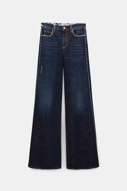 DENIM ATTRACTION pants Dorothee Schumacher Studded wide leg jeans with frayed waistband true denim blue