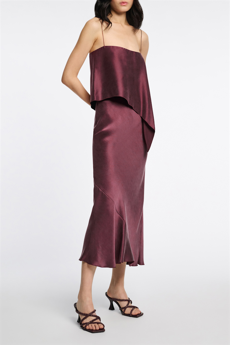 Dorothee Schumacher Bias cut slouchy satin skirt dark burgundy