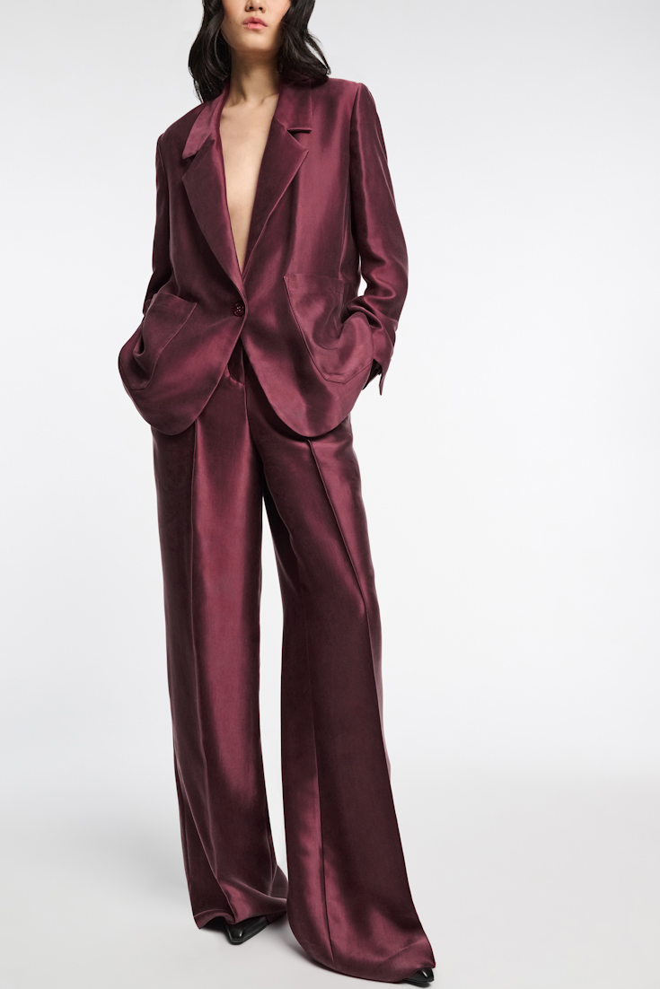 Dorothee Schumacher Slouchy satin blazer dark burgundy