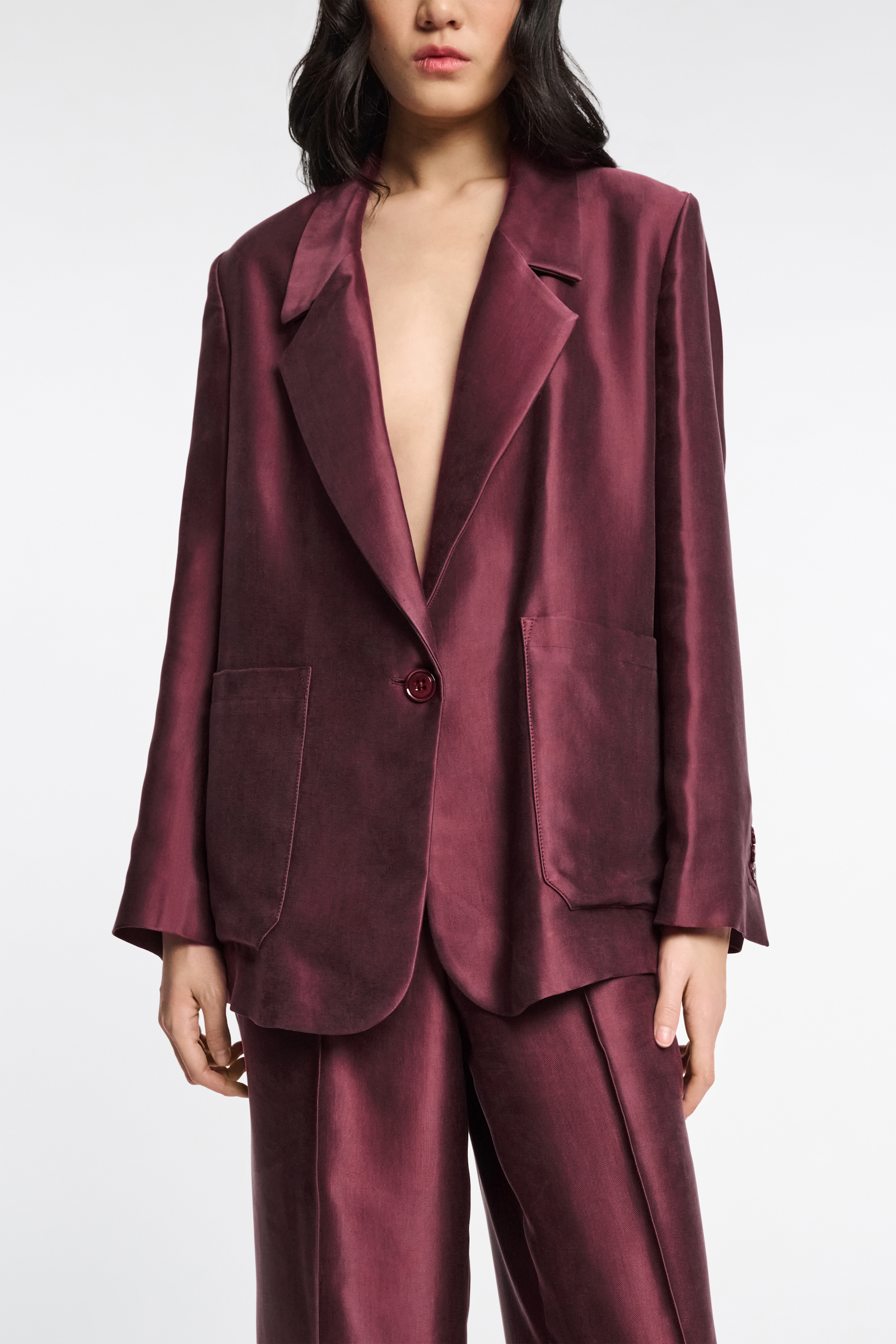 Dorothee Schumacher Slouchy satin blazer dark burgundy