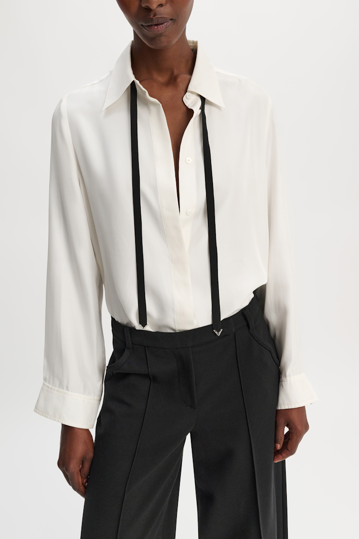 Dorothee Schumacher Boxy silk twill blouse with removable tie camellia white