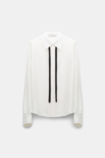 Dorothee Schumacher Boxy silk twill blouse with removable tie camellia white