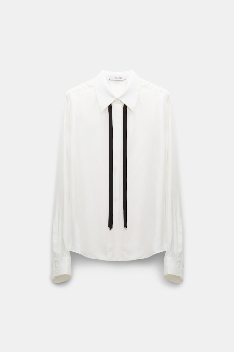 Shop Dorothee Schumacher Boxy Silk Twill Blouse With Removable Tie In White