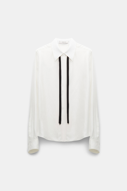 SENSUAL COOLNESS blouse Dorothee Schumacher Boxy silk twill blouse with removable tie camellia white