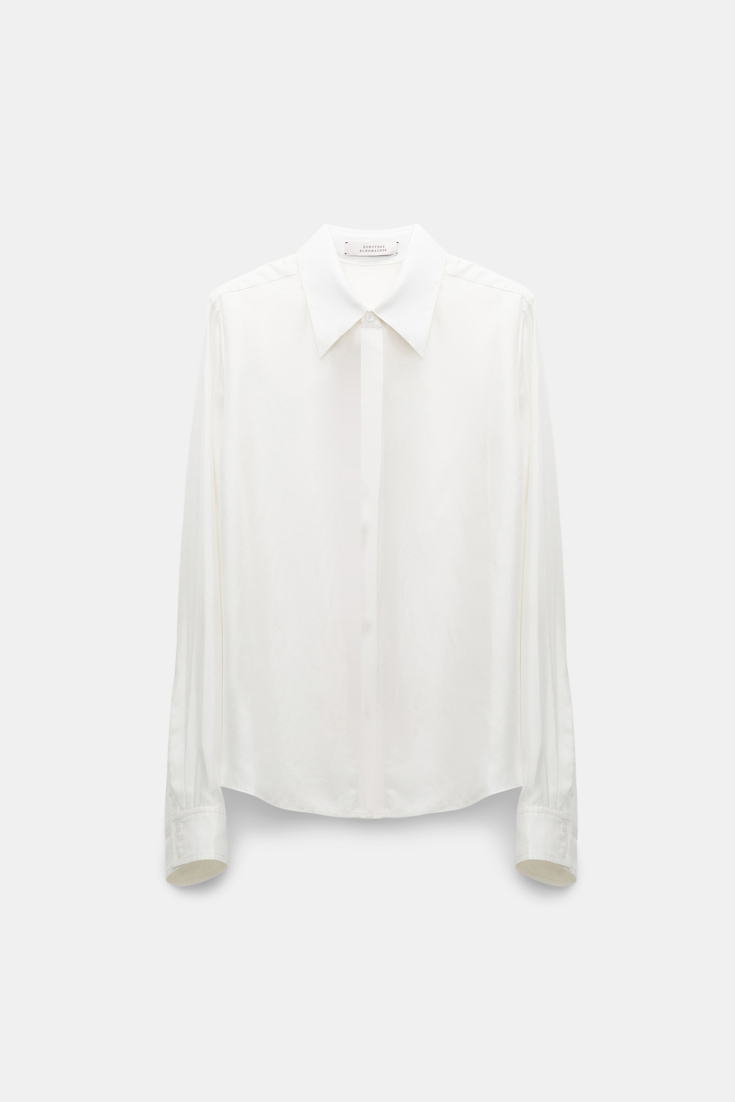 Dorothee Schumacher Boxy silk twill blouse with removable tie camellia white