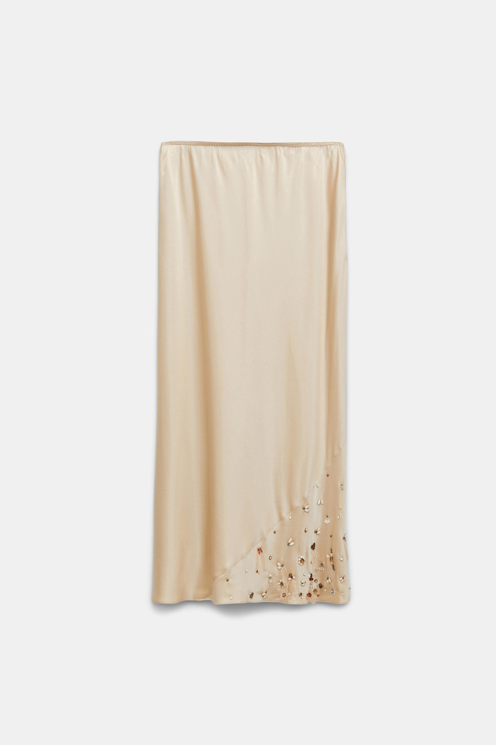 Dorothee Schumacher Hand-embellished satin-silk skirt powder beige