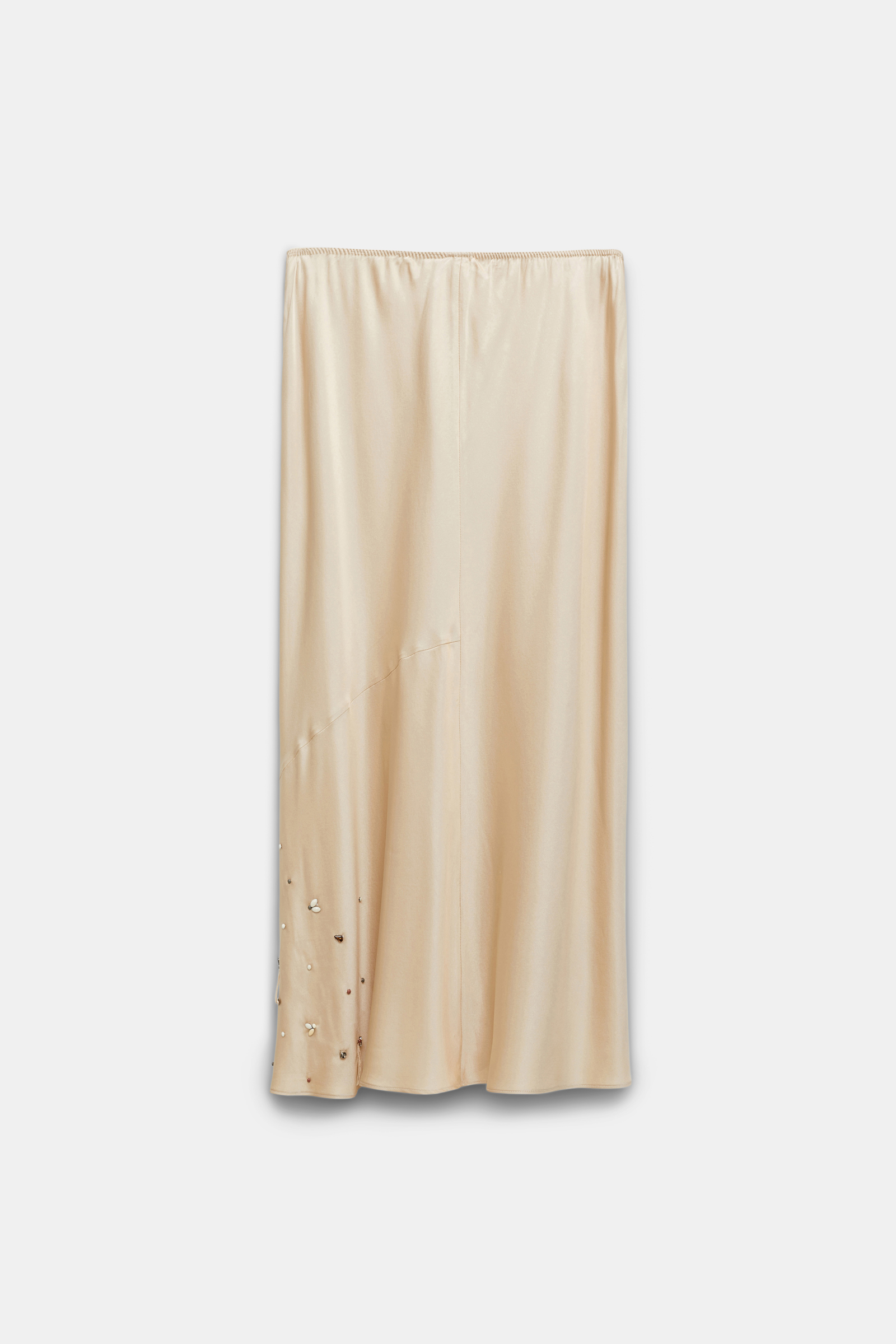 Dorothee Schumacher Hand-embellished satin-silk skirt powder beige