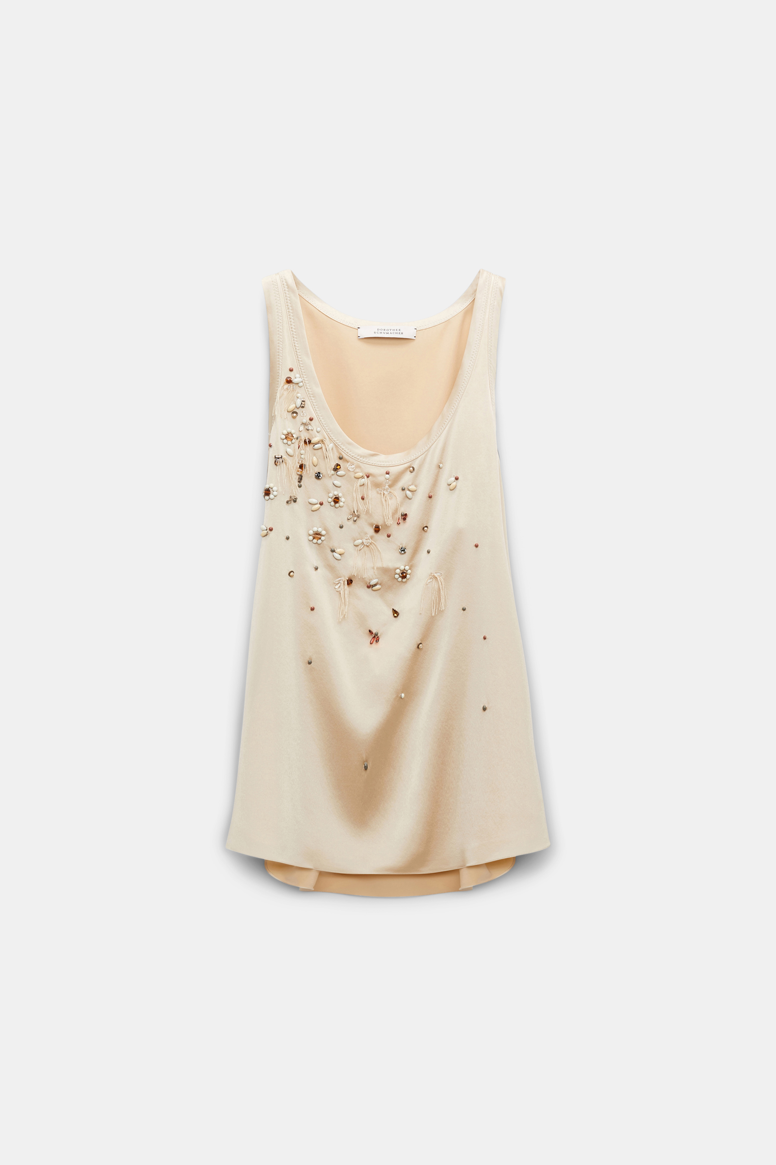 Dorothee Schumacher Tanktop aus Seidensatin mit handgemachter Stickerei powder beige