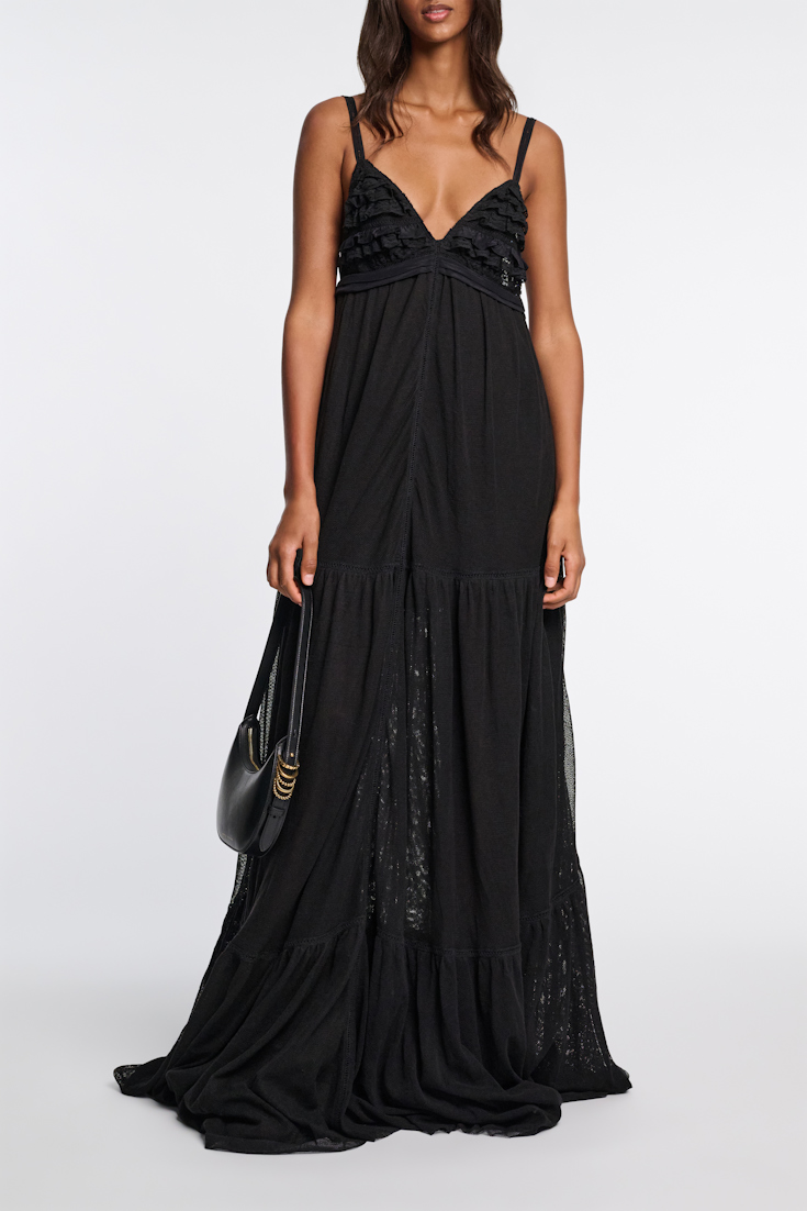 Dorothee Schumacher Low back maxi dress with tulle and ribbon details pure black