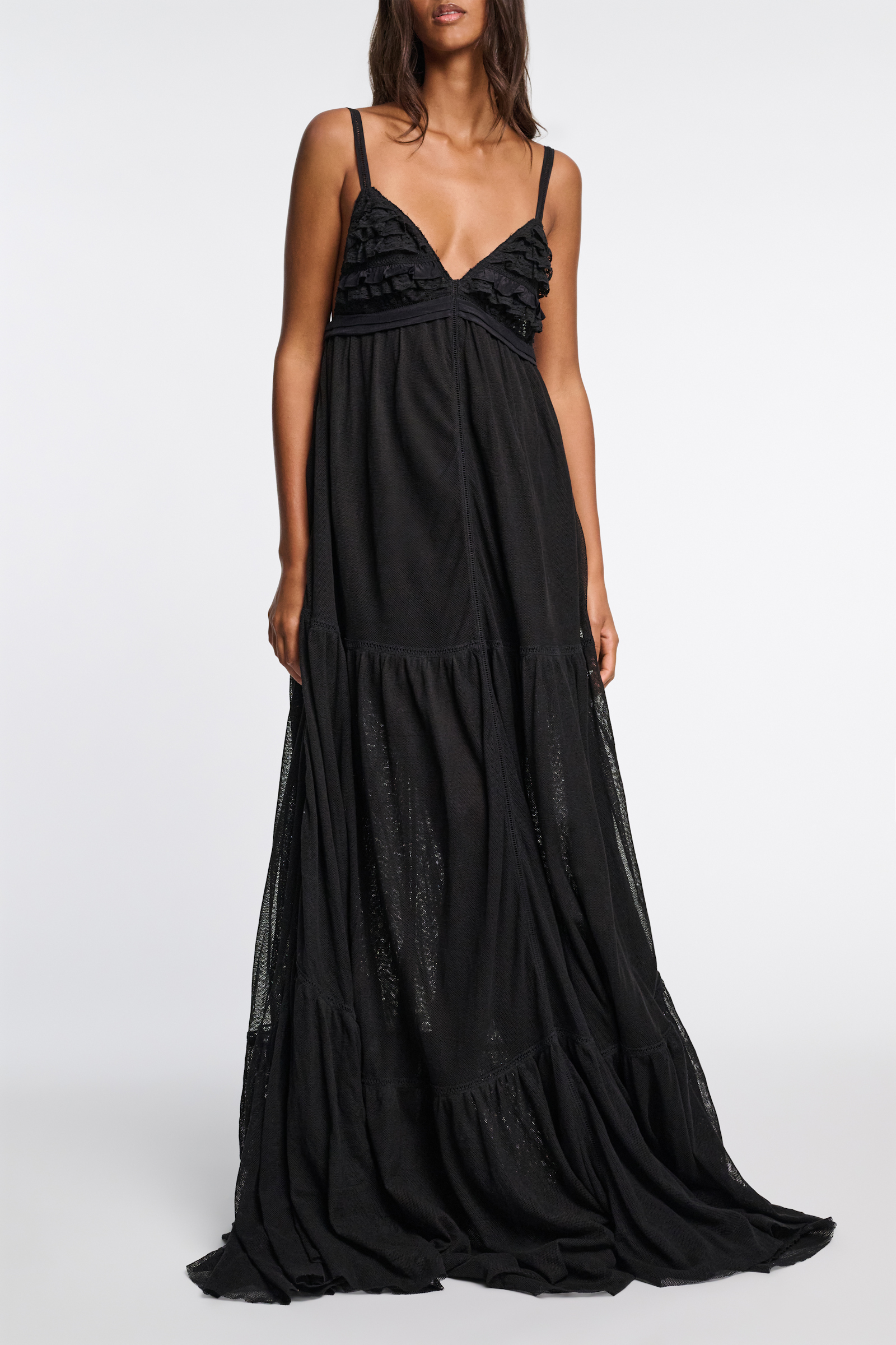 Dorothee Schumacher Low back maxi dress with tulle and ribbon details pure black