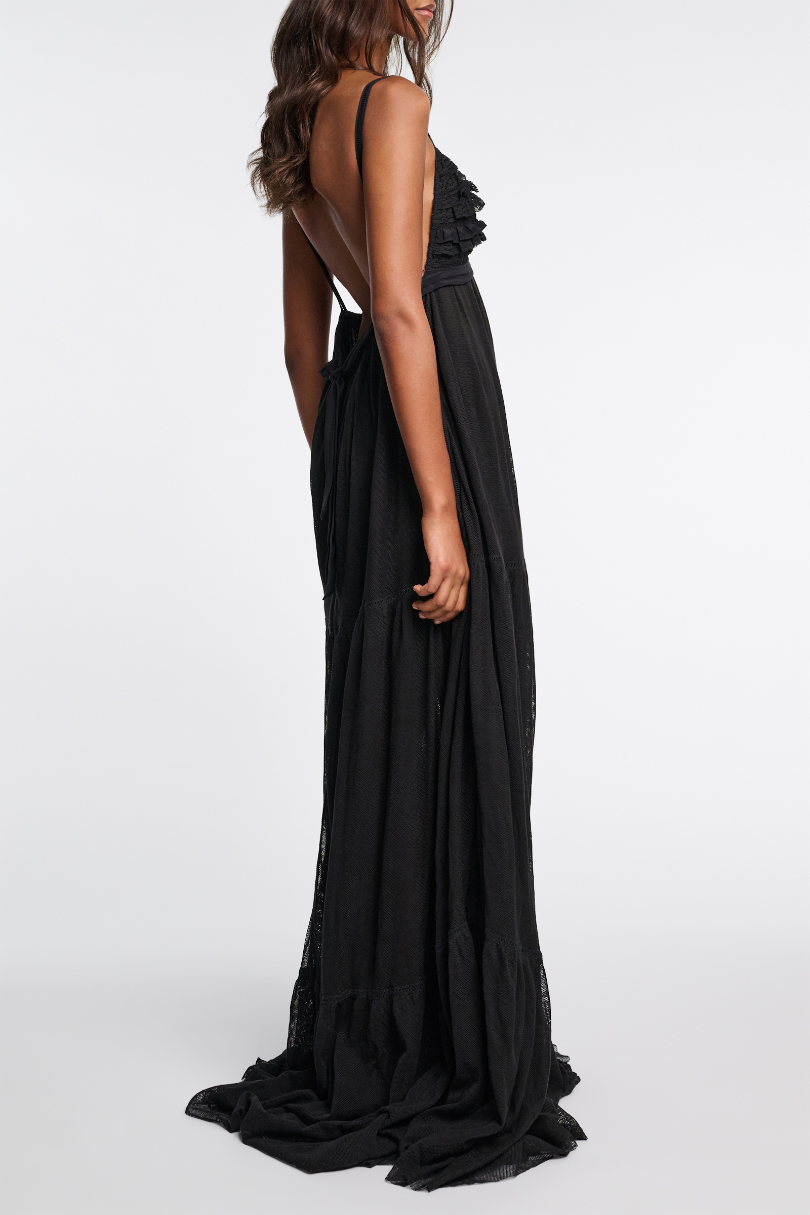 Dorothee Schumacher Low back maxi dress with tulle and ribbon details pure black