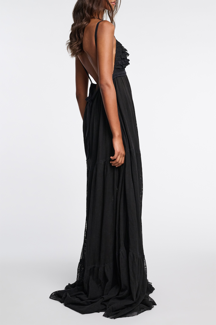 Dorothee Schumacher Low back maxi dress with tulle and ribbon details pure black