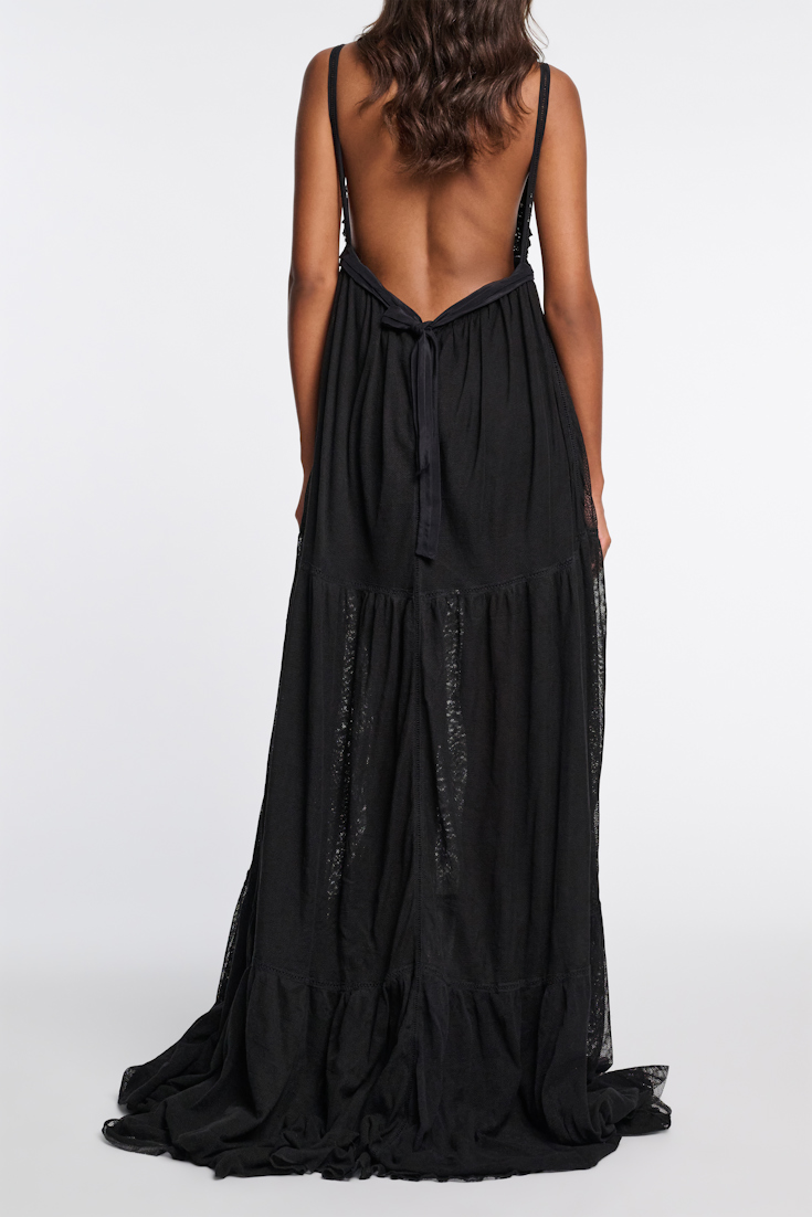 Dorothee Schumacher Low back maxi dress with tulle and ribbon details pure black