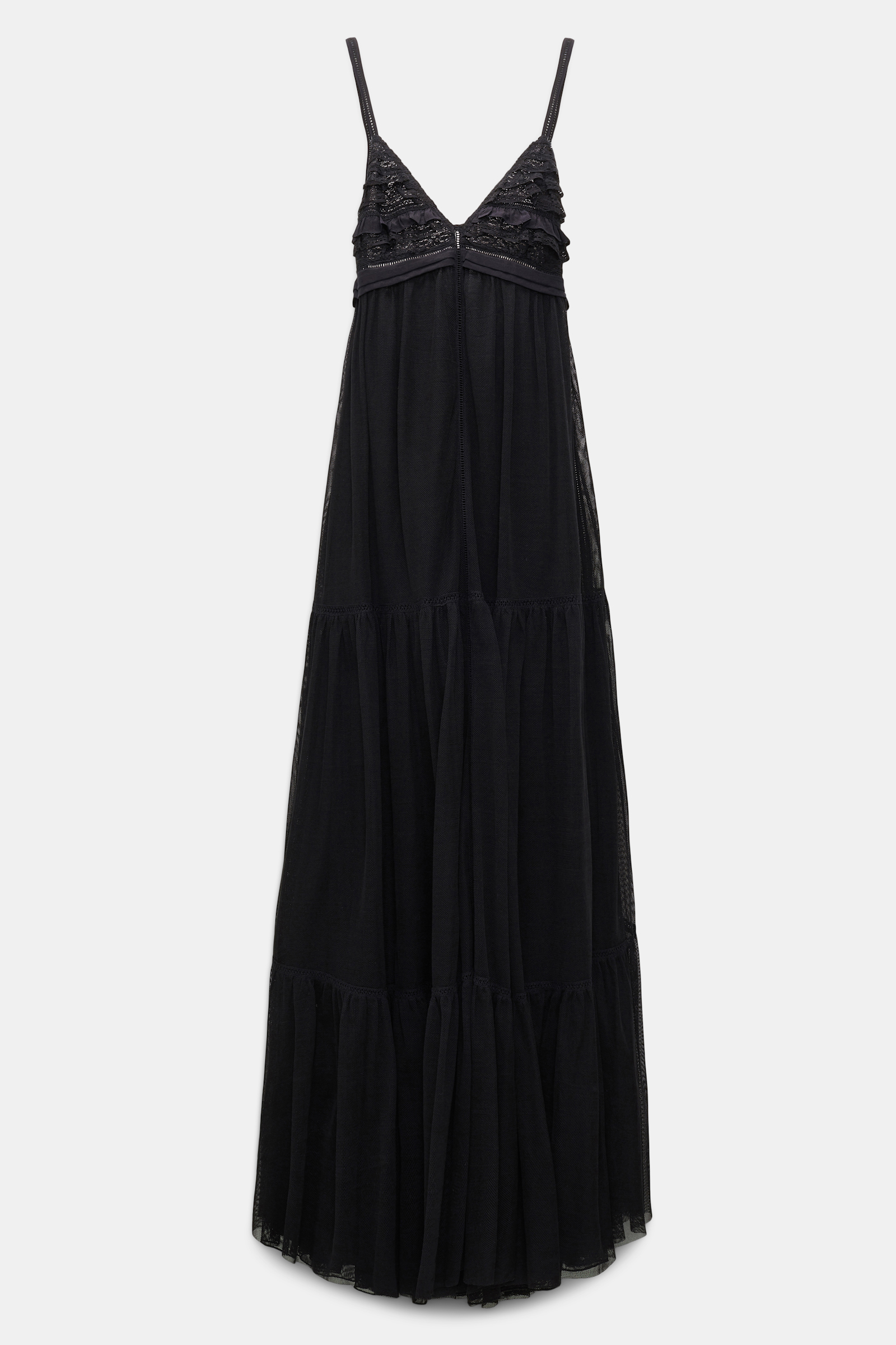 Dorothee Schumacher Low back maxi dress with tulle and ribbon details pure black