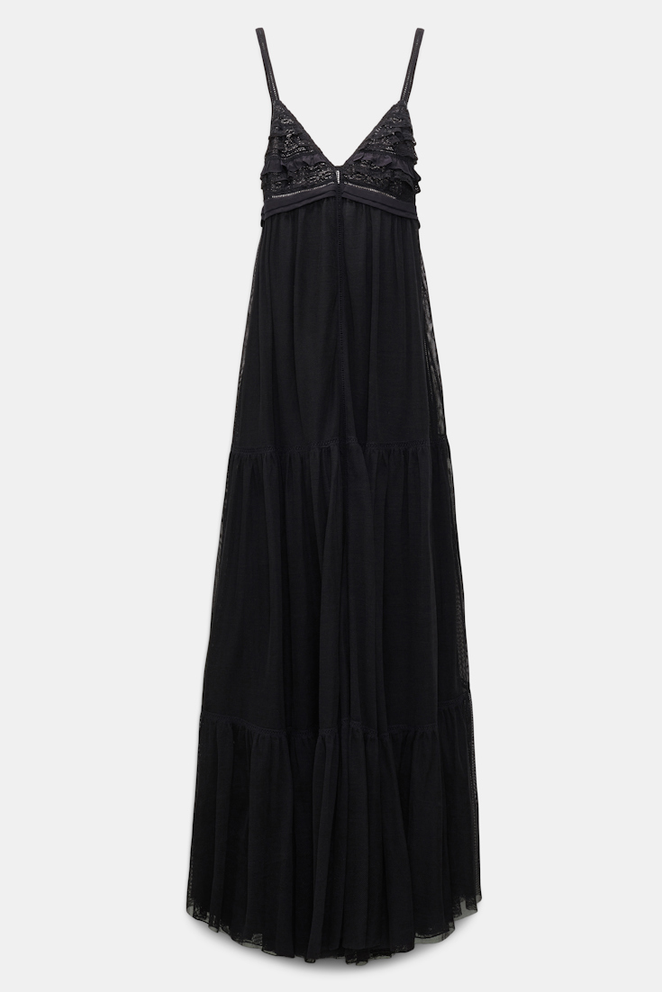 Dorothee Schumacher Low back maxi dress with tulle and ribbon details pure black