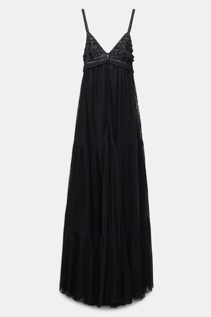 BEAUTIFUL DREAM dress Dorothee Schumacher Low back maxi dress with tulle and ribbon details pure black
