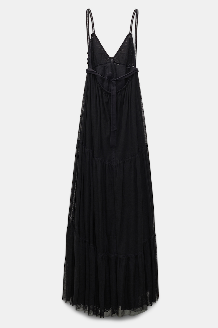Dorothee Schumacher Low back maxi dress with tulle and ribbon details pure black