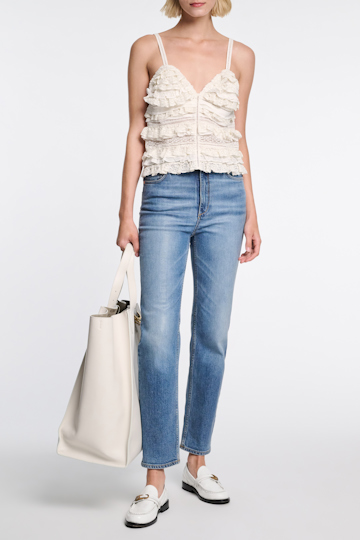 Dorothee Schumacher Backless tank top with lace & tulle ribbon and silk crêpe de chine camellia white