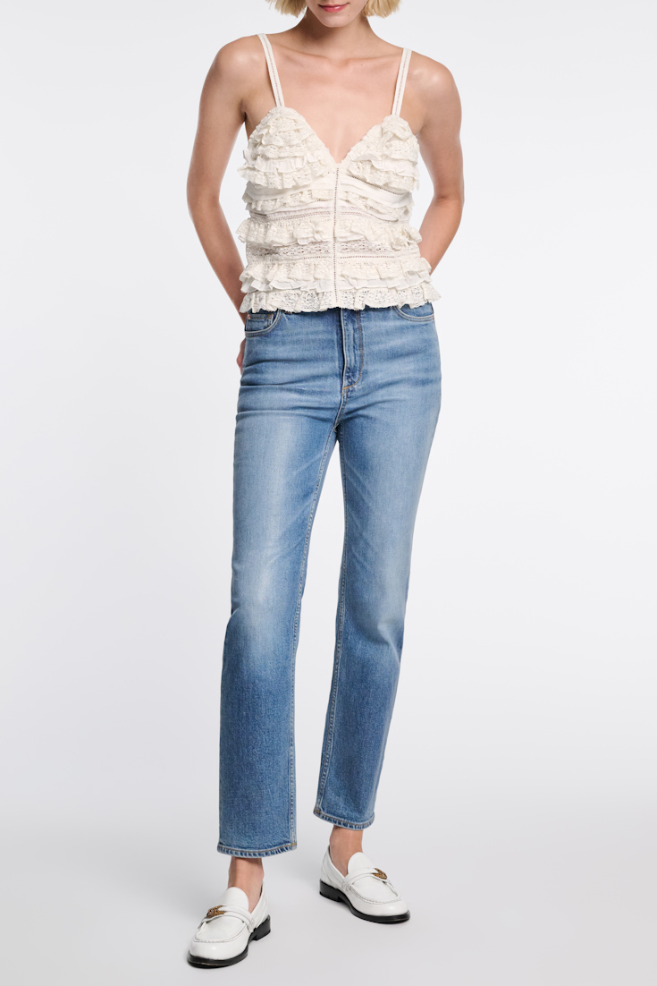 Dorothee Schumacher Backless tank top with lace & tulle ribbon and silk crêpe de chine camellia white