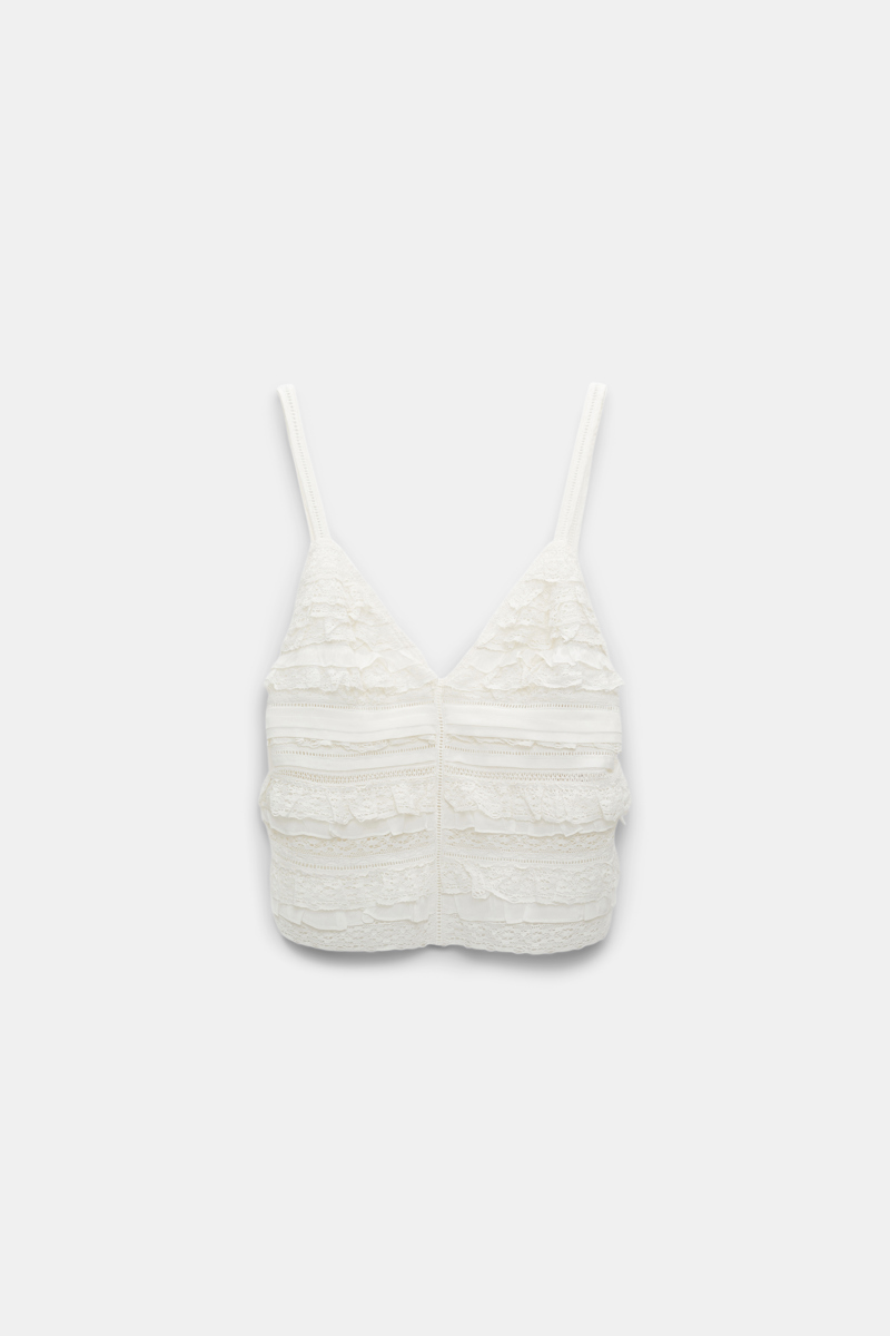 DOROTHEE SCHUMACHER BACKLESS TANK TOP WITH LACE & TULLE RIBBON AND SILK CRÃªPE DE CHINE 