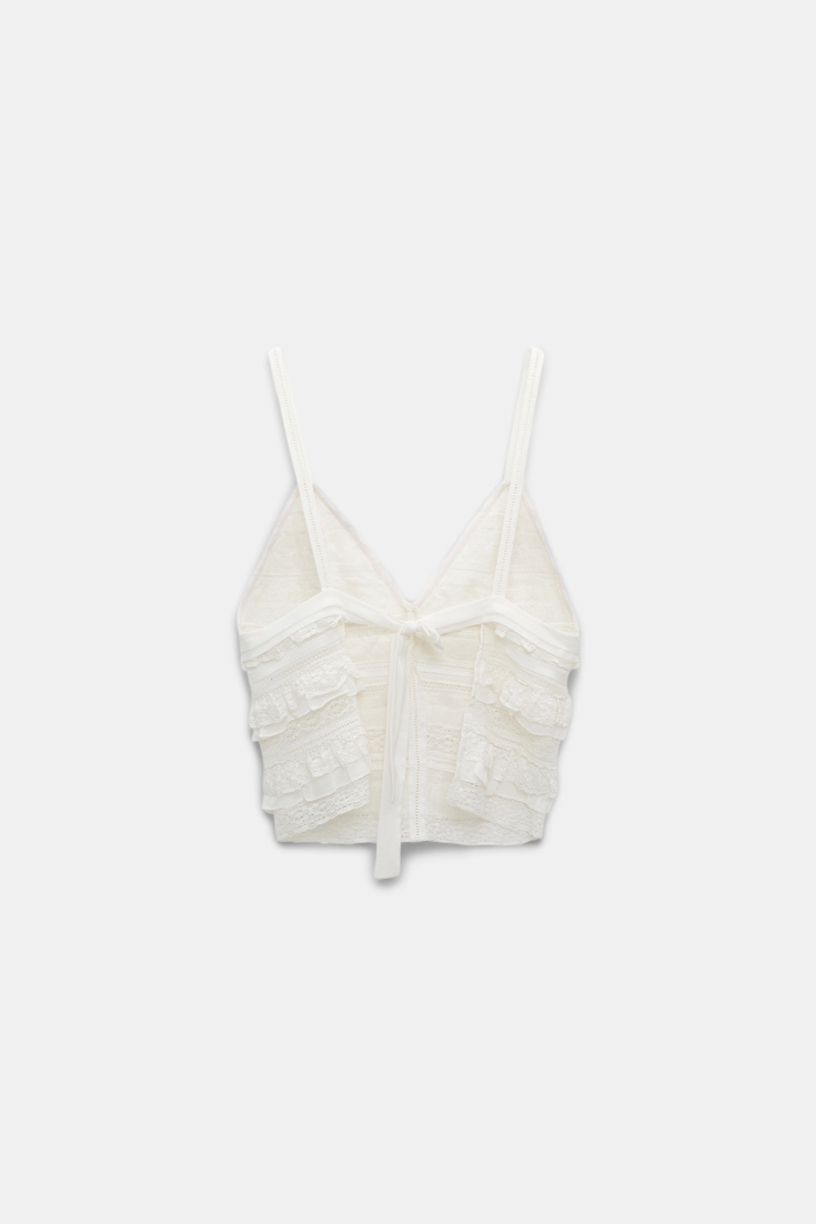 Dorothee Schumacher Backless tank top with lace & tulle ribbon and silk crêpe de chine camellia white
