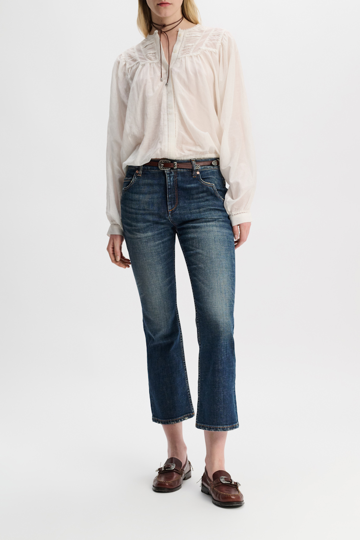 Dorothee Schumacher Cotton-silk-voile blouse with lace inserts camellia white