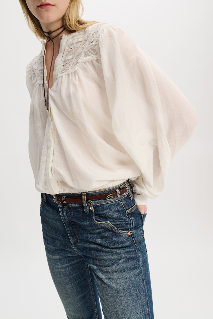 Dorothee Schumacher Cotton-silk-voile blouse with lace inserts camellia white