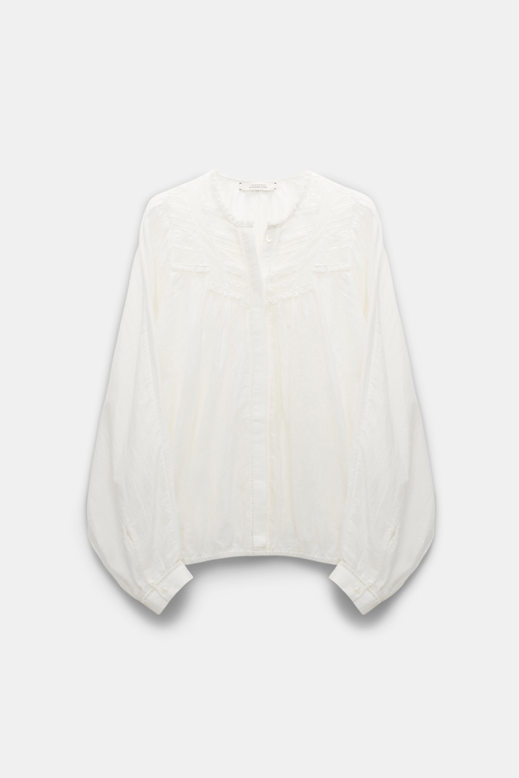Dorothee Schumacher Cotton-silk-voile blouse with lace inserts camellia white