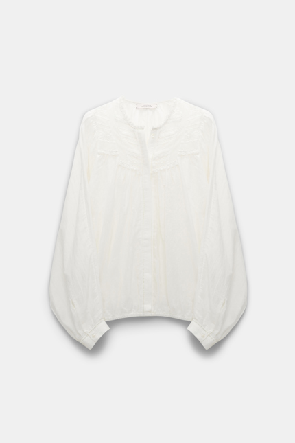 STUNNING DREAM blouse Dorothee Schumacher Cotton-silk-voile blouse with lace inserts camellia white