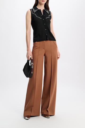 Dorothee Schumacher Wide leg pants in Punto Milano with Western details brown