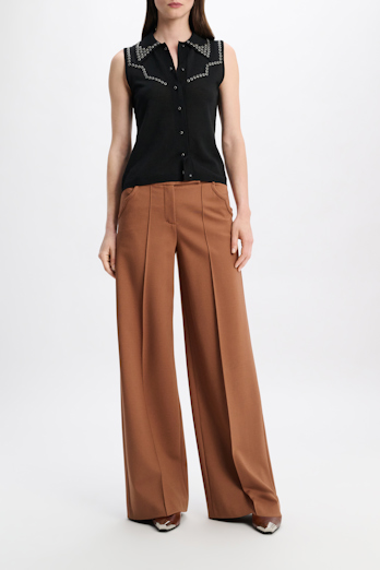 Dorothee Schumacher Wide leg pants in Punto Milano with Western details brown