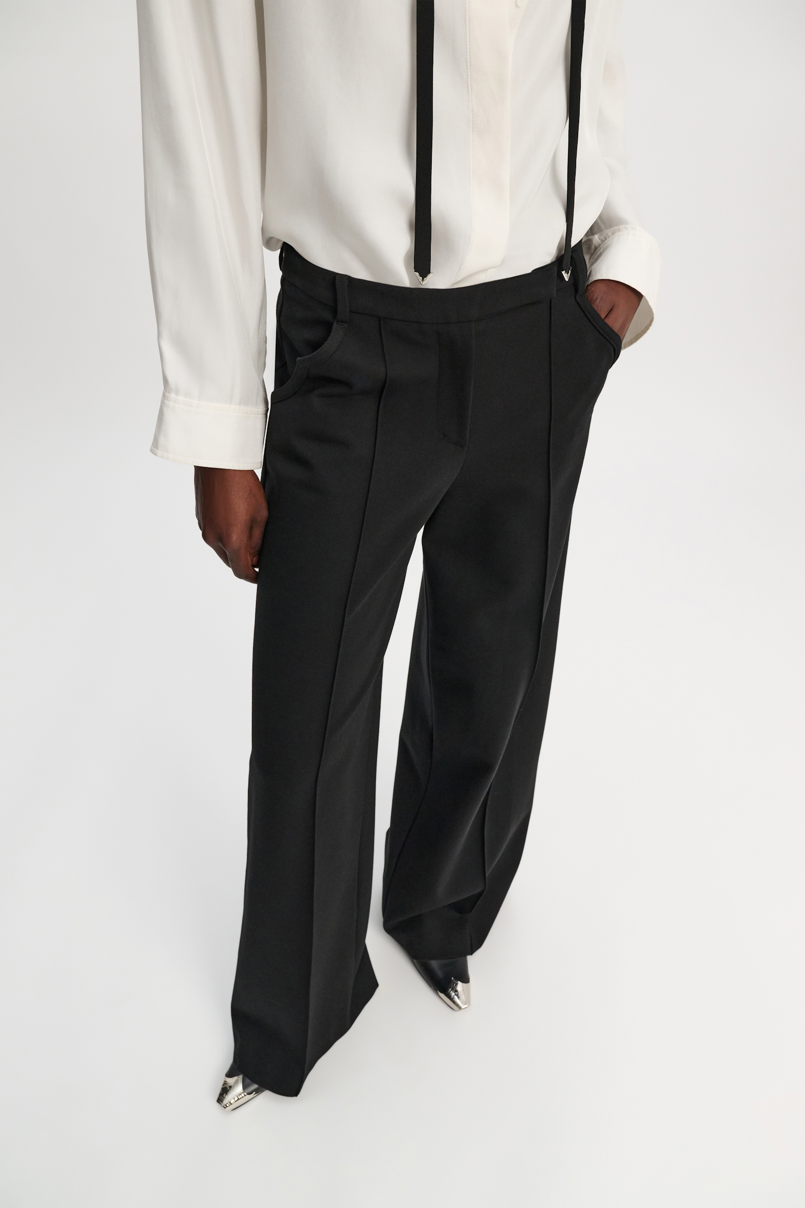 Dorothee Schumacher Wide leg pants in Punto Milano with Western details pure black