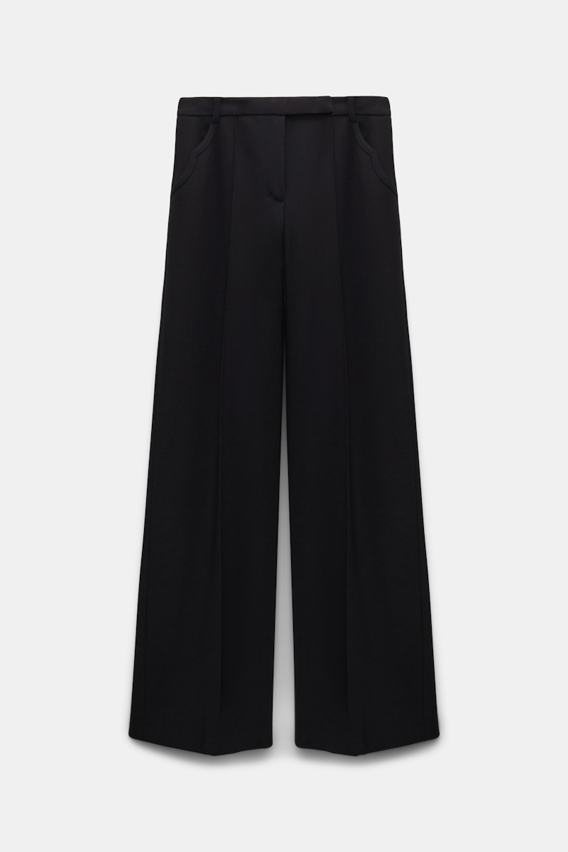 Shop Dorothee Schumacher Wide Leg Pants In Punto Milano With Western Details In Black
