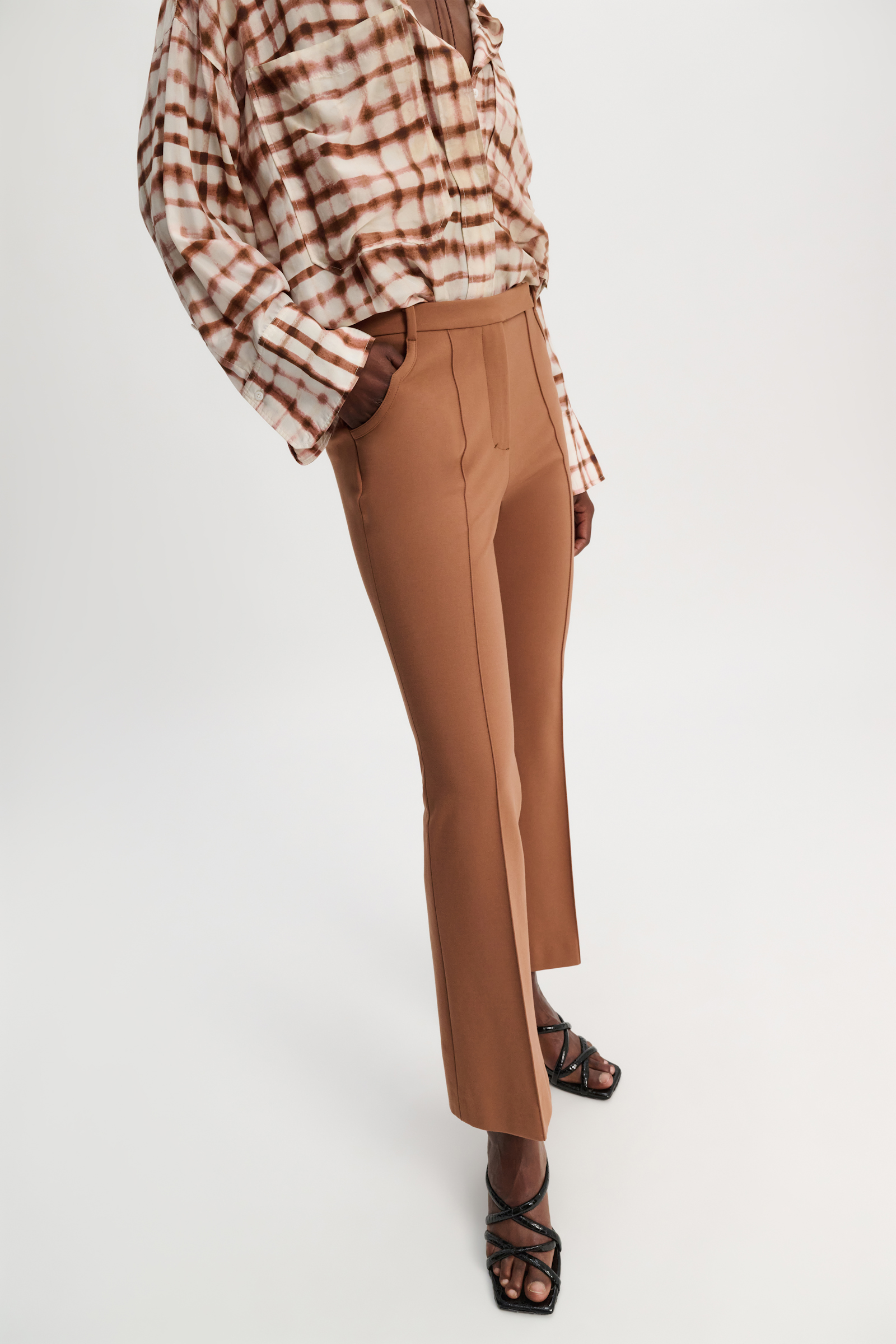 Dorothee Schumacher Cropped flared pants in Punto Milano with Western details brown