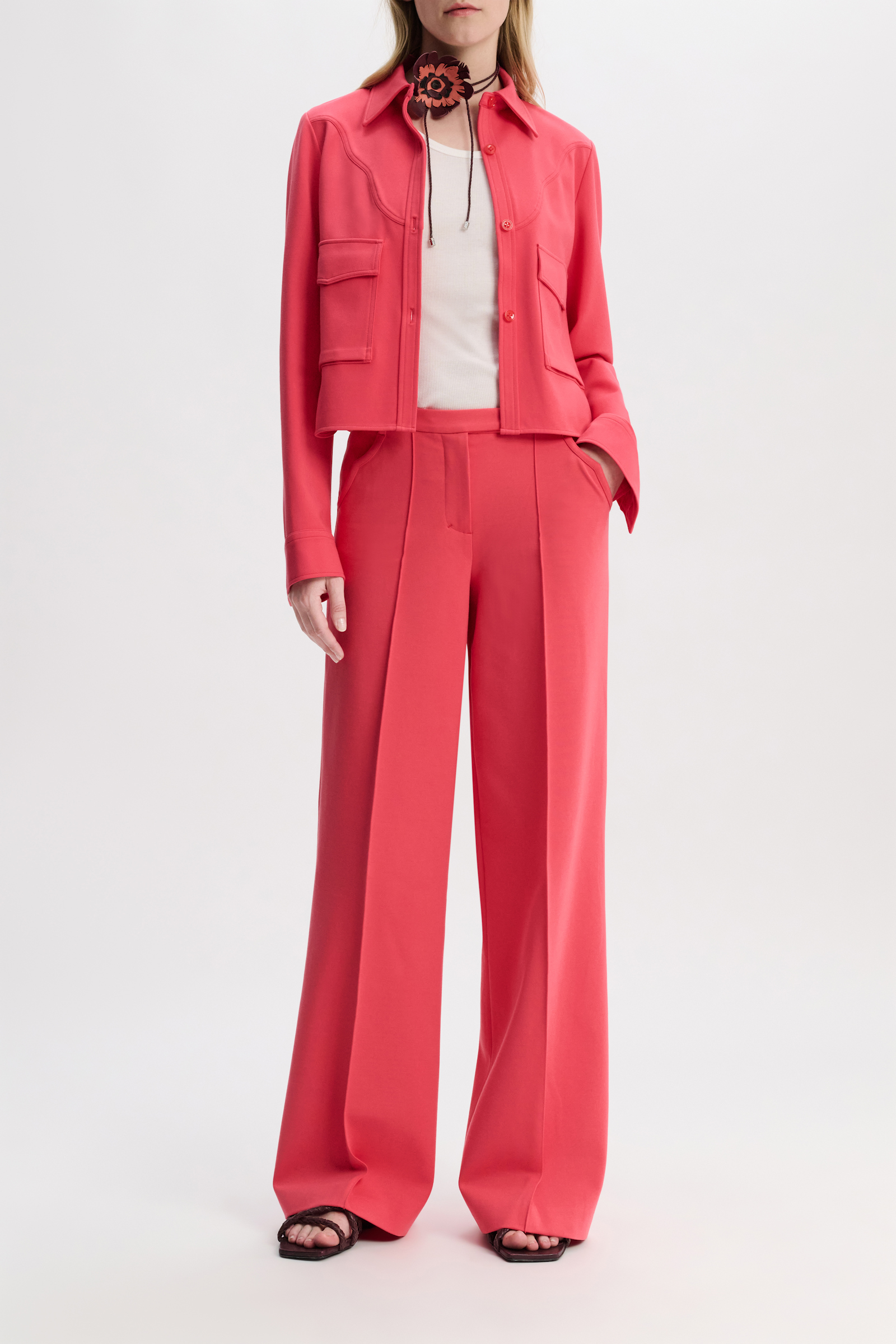 Dorothee Schumacher Shirt-jacket in Punto Milano with Western details medium coral