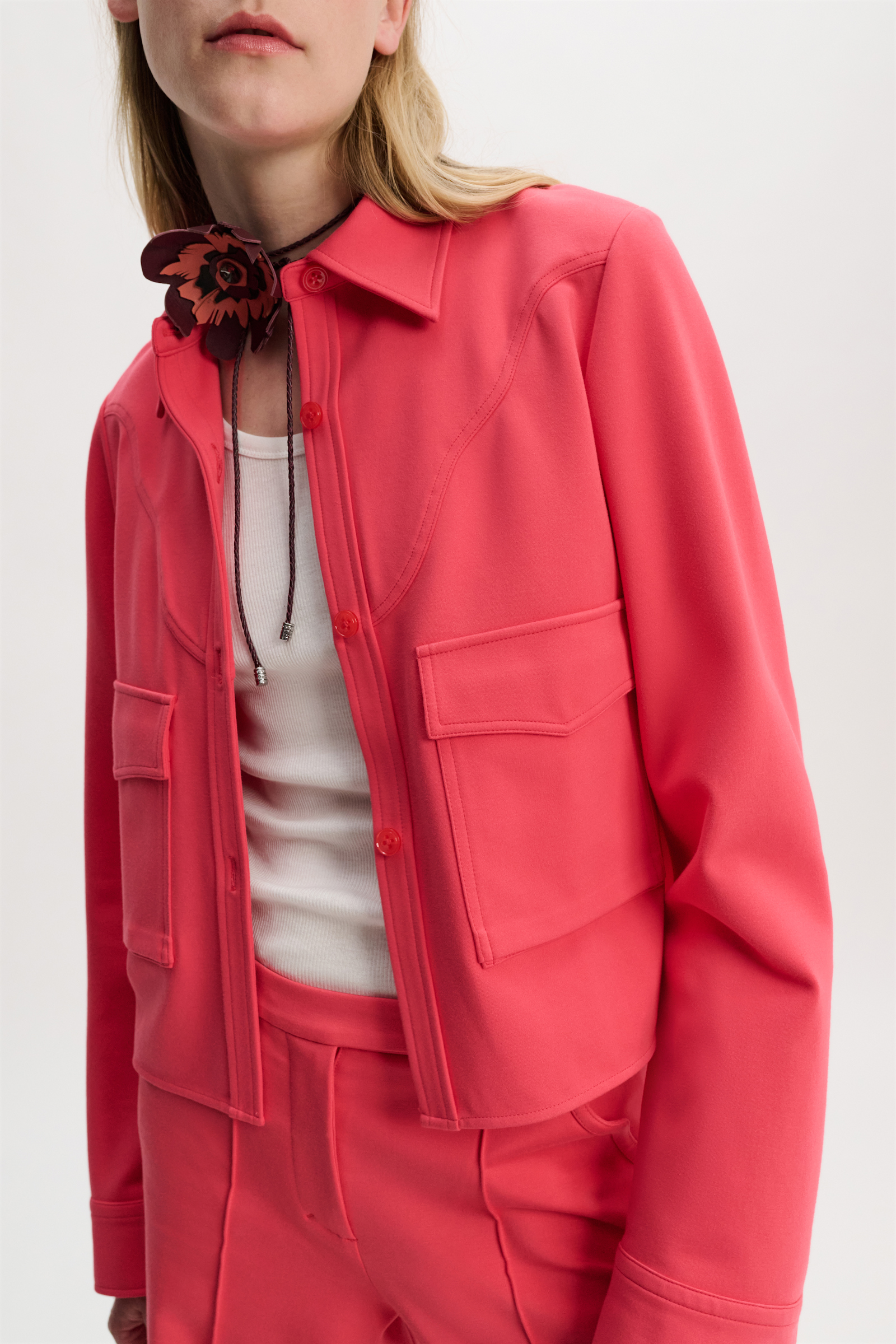 Dorothee Schumacher Shirt-jacket in Punto Milano with Western details medium coral