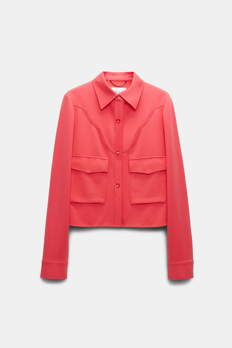 Shop Dorothee Schumacher Shirt-jacket In Punto Milano With Western Details In Red