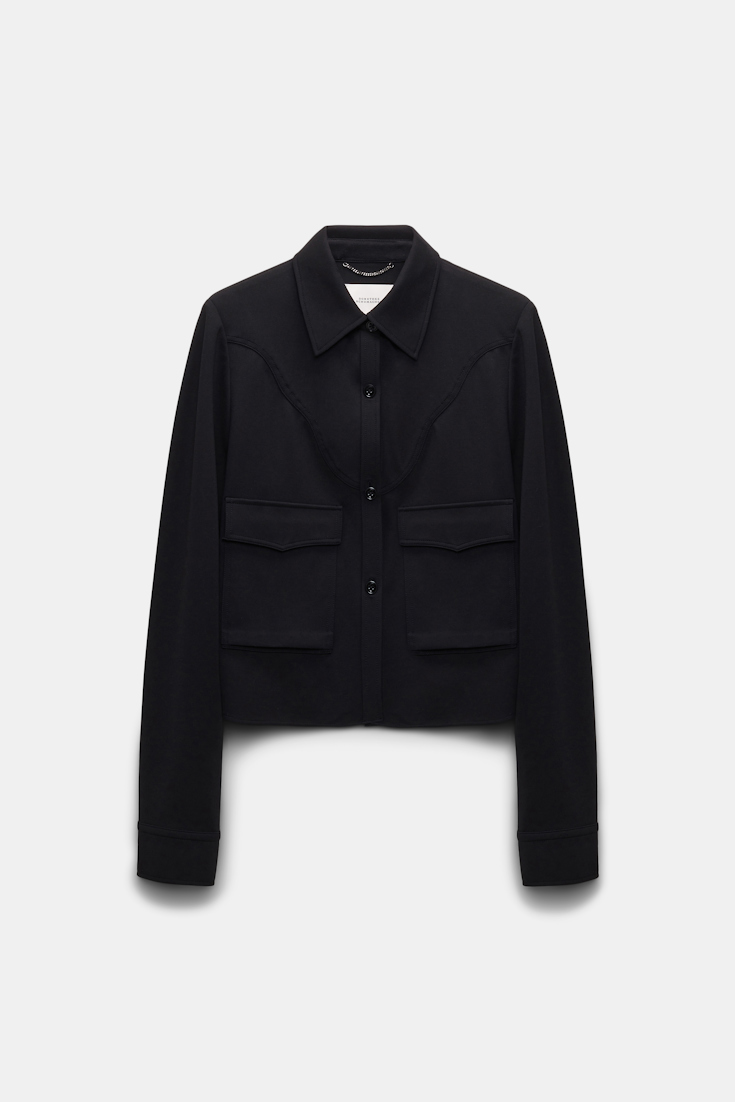 Dorothee Schumacher Shirt-jacket in Punto Milano with Western details pure black